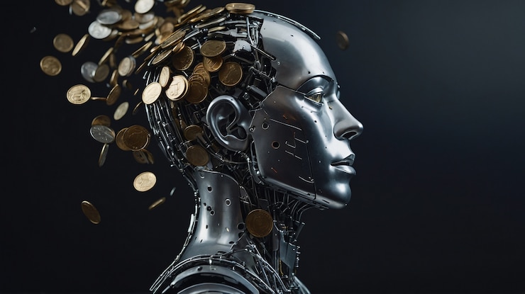 Foto gratuito robot futurista interactuando con el dinero