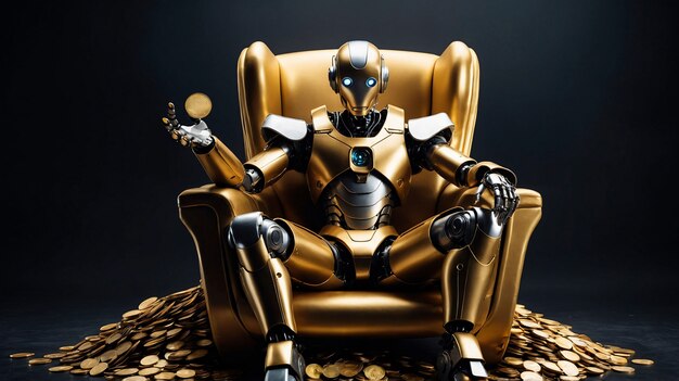 Robot futurista interactuando con el dinero