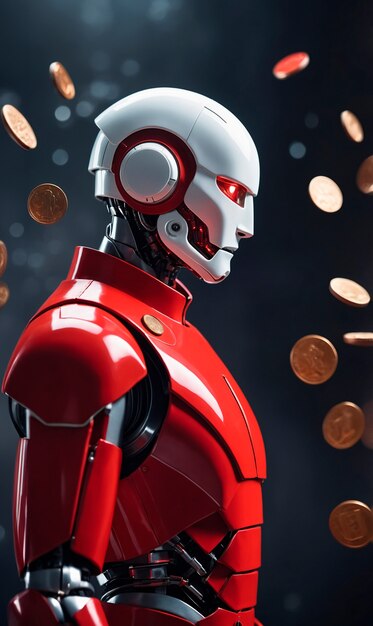Robot futurista interactuando con el dinero