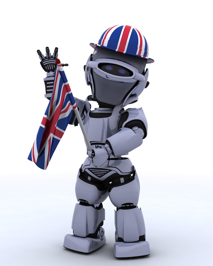 Foto gratuito robot con gorros y gorro del reino unido