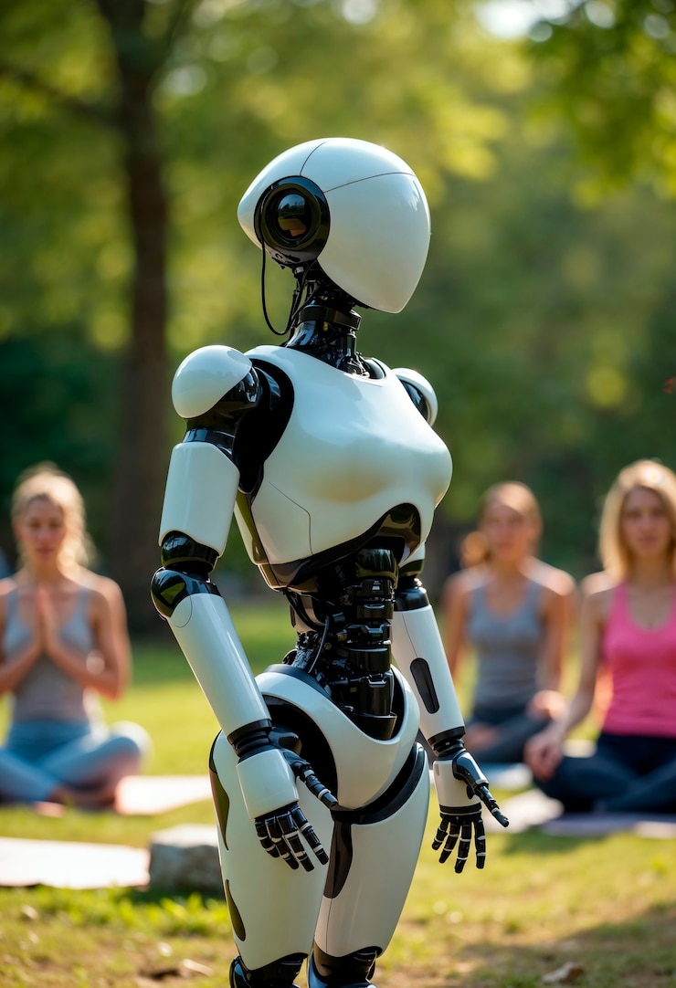 Foto gratuito robot haciendo yoga