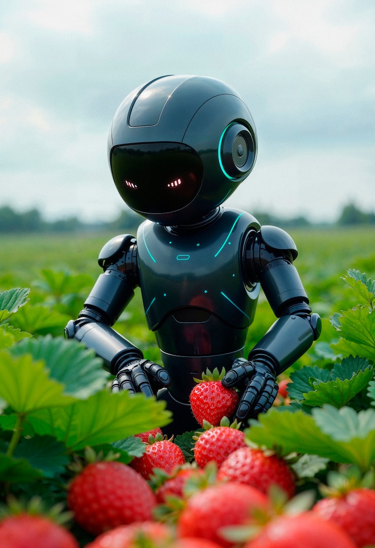 Foto gratuito robot harvesting strawberries in a field