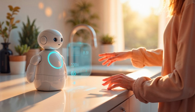 Robot interacting with a person in a kitchen setting