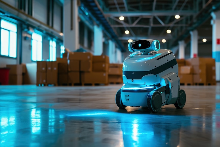 Photo Gratis robot pengantar di lingkungan futuristik