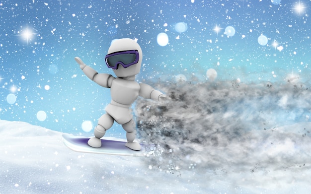 Foto gratuita robot practicando snowboard