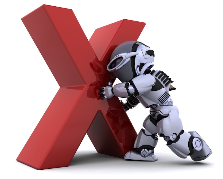 Foto gratuito robot con un símbolo "x"