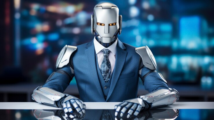 Foto gratuito robot trabajando como presentador de noticias en lugar de humanos