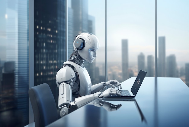 Robot trabajando en la oficina en lugar de humanos.