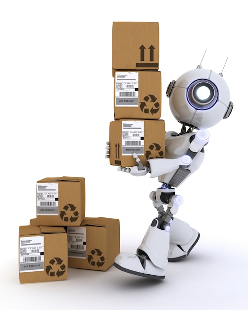  robot con varias cajas de envío