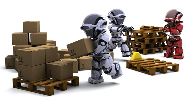 Robots con cajas de envío