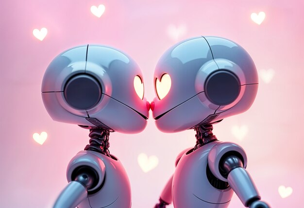 Robots enamorados en la celebración del día de San Valentín