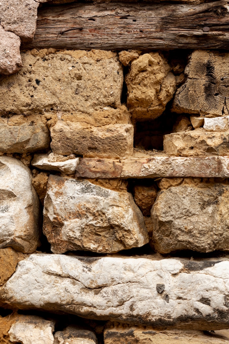 Foto gratuito rocas y piedras con madera envejecida.