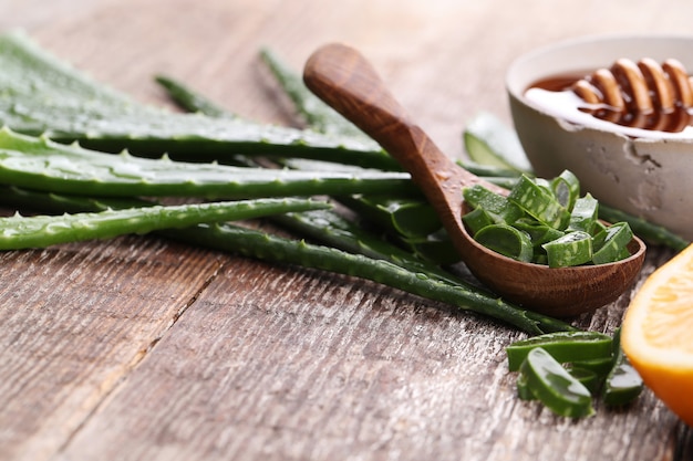 Rodajas de aloe vera para el cuidado de la piel.