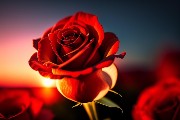 Foto gratuita una rosa roja está en medio de un campo de rosas.