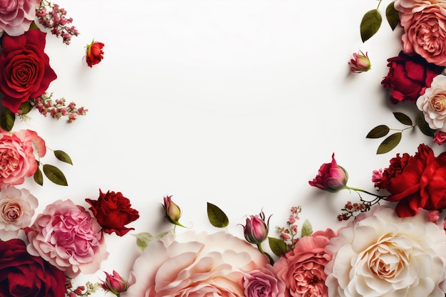 Foto gratuita rosas y flores sobre un fondo blanco.