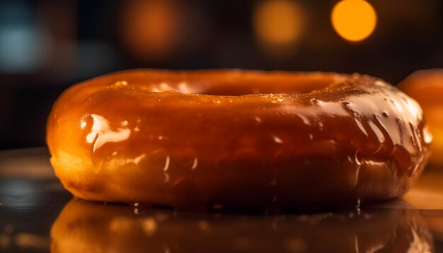 Foto gratuita rosquilla recién horneada con glaseado de chocolate y chispas generadas por ia