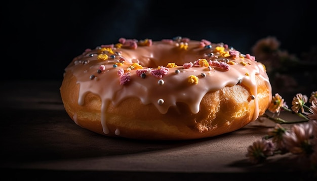 Rosquilla recién horneada con glaseado de chocolate tentación generada por IA