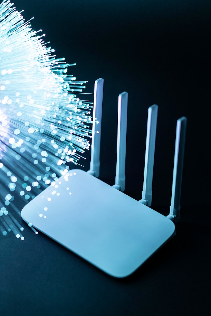Photo Gratis router wi-fi dengan serat optik biru