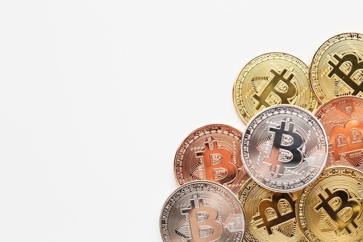 Photo Gratis ruang salin bitcoin dalam warna berbeda