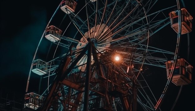 La rueda de acero giratoria ilumina la diversión del carnaval nocturno generada por IA