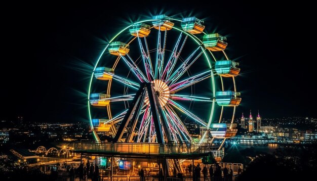 Foto gratuita rueda giratoria de alegría carnaval colores vibrantes generados por ia