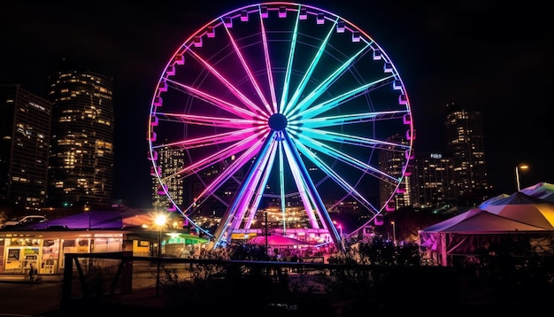 Foto gratuita rueda giratoria de alegría colores vibrantes iluminados generados por ia