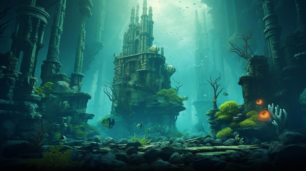 Foto gratuita las ruinas de una ciudad submarina