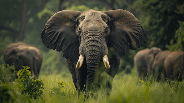 Foto gratuita el sabio y viejo elefante el gentil gigante de la selva liderando su majestuosa manada