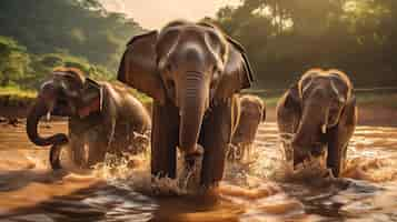 Foto gratuita el sabio y viejo elefante el gentil gigante de la selva liderando su majestuosa manada