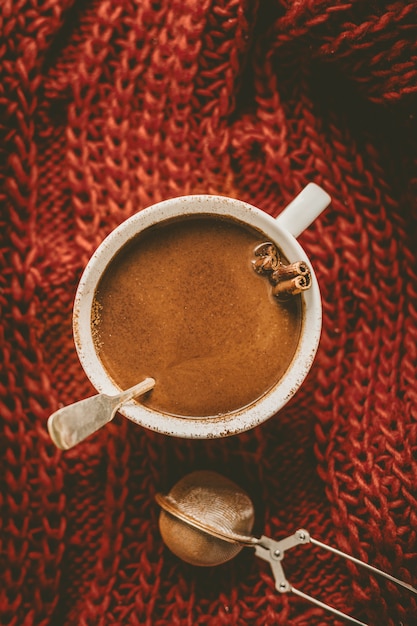 Foto gratuita sabrosa bebida de chocolate caliente en la taza