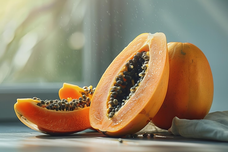 Foto gratuito la sabrosa papaya es una naturaleza muerta.