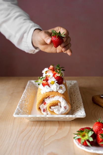 Sabroso pastel con fresas