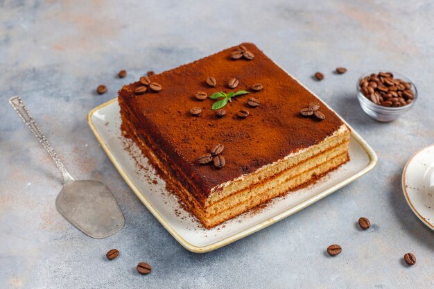 Sabroso pastel de tiramisú casero.