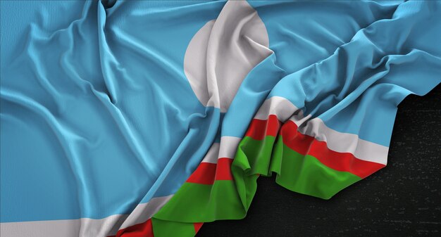 Sakha República Bandera arrugado sobre fondo oscuro 3D Render