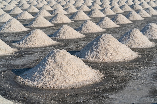Sal en la granja de sal listo para la cosecha, Tailandia