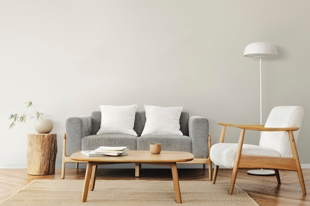 Sala de estar en diseño de interiores escandinavo.