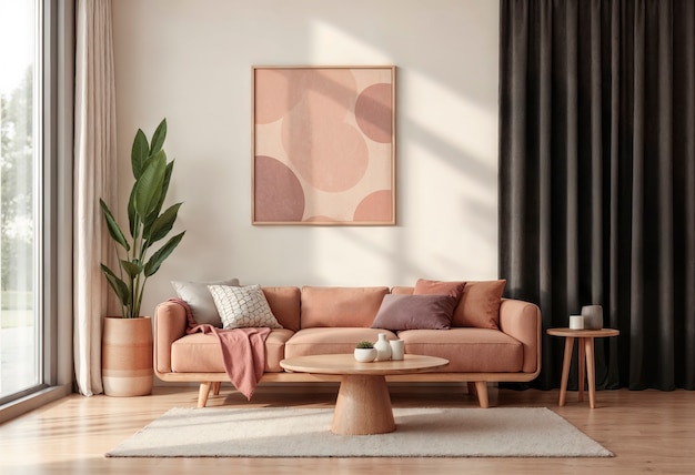 Sala de estar elegante con sofá cómodo y decoración moderna