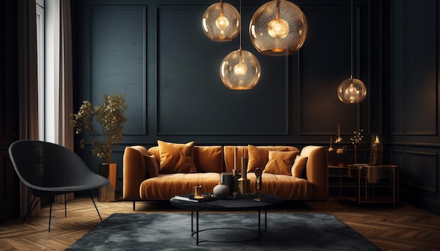 Sala de estar moderna de lujo con una decoración elegante generada por IA