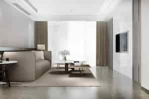 Foto gratuita sala de estar moderna y lujosa con sofá de cuero y lámpara en 3d