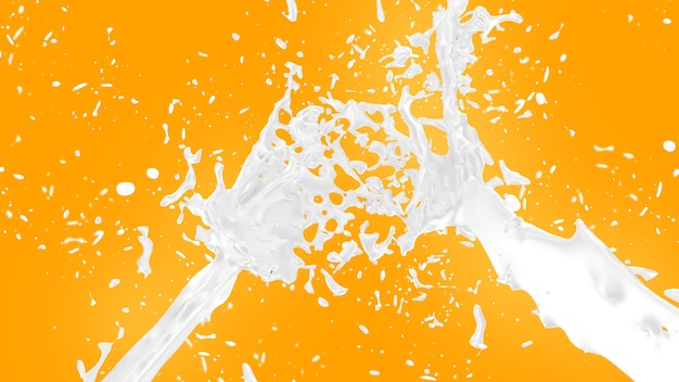 Salpicadura de leche sobre fondo naranja