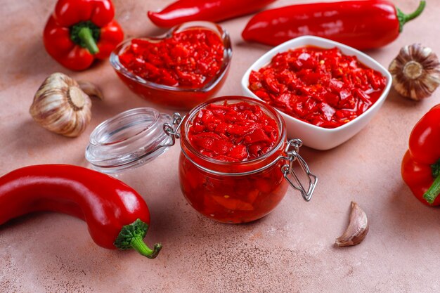 Salsa casera de pimiento rojo.