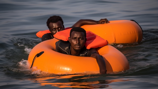 Foto gratuita se salvan personas durante una crisis migratoria