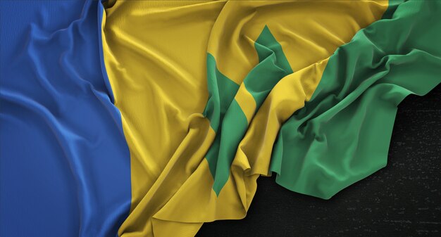 San Vicente y las Granadinas Bandera Arrugada Sobre Fondo Oscuro 3D Render