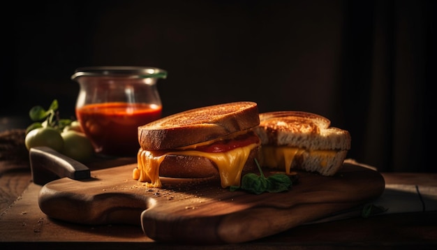 Foto gratuita sándwich de cerdo a la parrilla con pan ciabatta rústico generado por ia