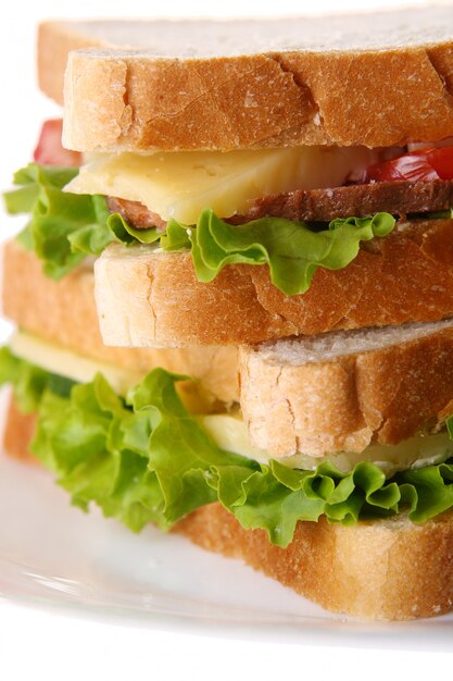 Sandwich fresco con verduras y tomates.