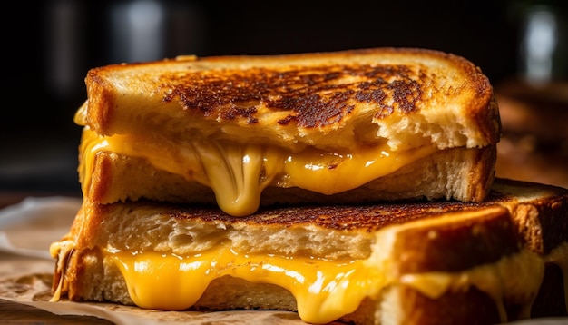 Sándwich gourmet recién asado que se derrite con mantequilla indulgente generada por IA