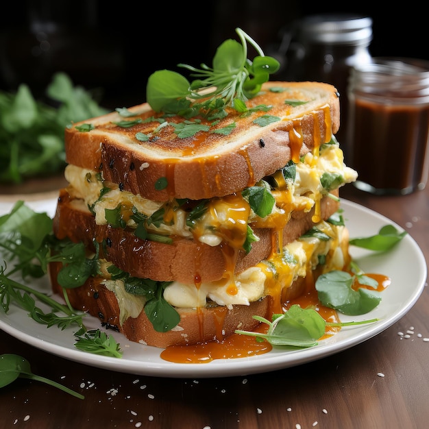 Foto gratuita sándwich de huevo y ensalada recién preparado