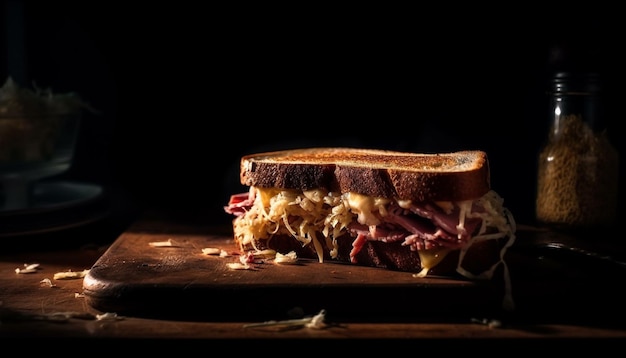 Foto gratuita sándwich a la parrilla en tabla de cortar rústica aguarda generado por ia