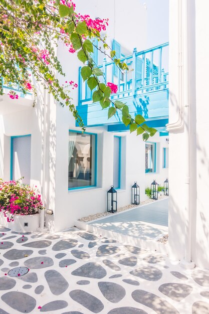 Santorini buganvillas pueblo blanco hermoso