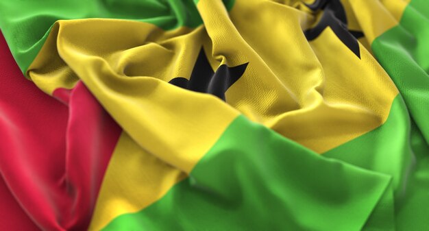 São Tomé y Príncipe Bandera Ruffled Bellamente Agitando Macro Primer plano